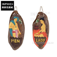 INPHIC-木雕木質繪畫牆上掛飾泰式廁所彩繪泰國男女裝飾掛牌