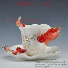 INPHIC-景韻雅成 法蘭瓷陶瓷器 元旦金魚咖啡色具 茶 杯 骨瓷白 簡約創意