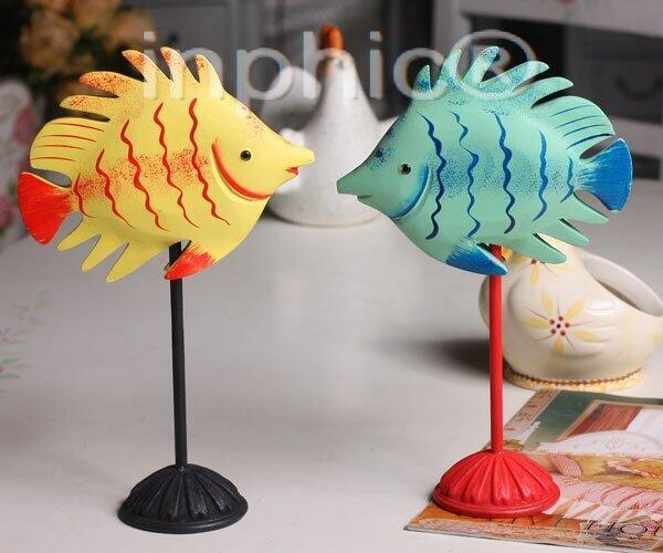 INPHIC-實木雕刻親吻魚條紋魚家居飾品創意家居