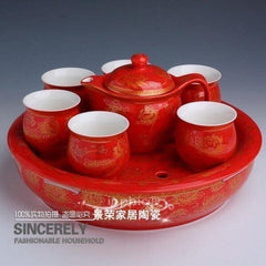 INPHIC-雙層隔溫茶具帶茶盤陶瓷茶具高檔骨瓷茶具中國紅描金帶過濾網