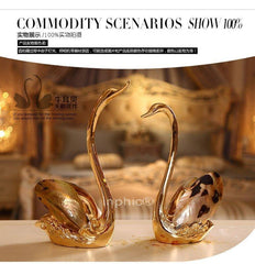 INPHIC-牛耳貝殼天鵝擺飾金黃色歐式奢華樹脂工藝品 (一對)