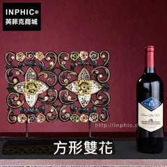 INPHIC-擺設工藝品東南亞木雕客廳擺飾泰國金箔室內裝飾品-方形雙花