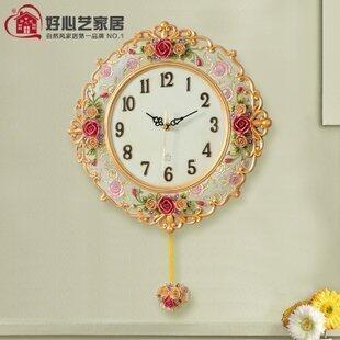 INPHIC-玫瑰掛鐘客廳 歐式時尚 創意靜音田園掛鐘藝術時尚