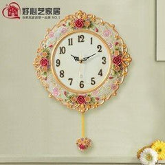 INPHIC-玫瑰掛鐘客廳 歐式時尚 創意靜音田園掛鐘藝術時尚