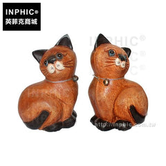 INPHIC-裝飾品擺飾擺設招財貓一對東南亞雕刻桌面泰國客廳