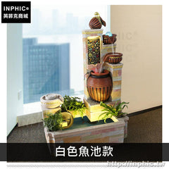 INPHIC-擺飾店鋪開業歐式假山流水噴泉落地陶罐魚池裝飾-白色魚池款