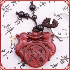 INPHIC-開光紅檀木富貴永固鎖桃木鑰匙掛項墜 雞開運物