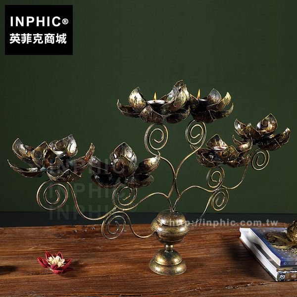 INPHIC-裝飾品鐵藝燭臺擺設鐵質工藝品蓮花燭臺荷花桌面擺飾泰國