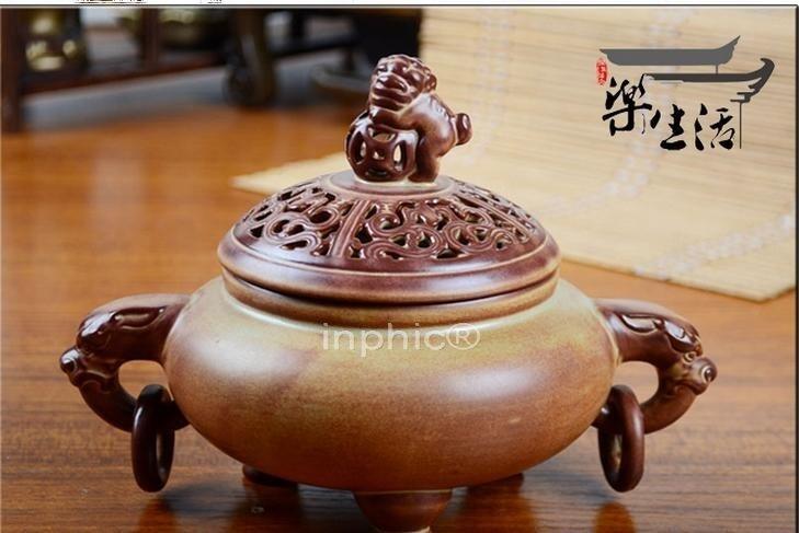 INPHIC-德化陶瓷香爐 單獅雙耳香爐熏香爐 古樸優雅香薰爐盤香檀香