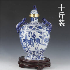 INPHIC-景德鎮十斤裝青花陶瓷酒瓶 10斤裝密封酒罈 空酒具 青花人物酒瓶
