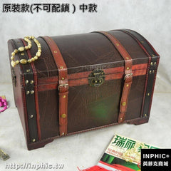 INPHIC-仿古帶鎖木箱歐式復古箱創意收納木箱子百寶箱密室道具箱居家裝飾-原裝款(不可配鎖）中款