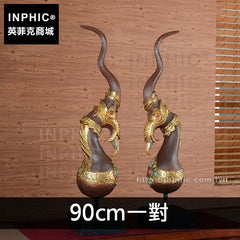 INPHIC-擺設桌面擺飾泰國裝飾工藝東南亞木雕龍鳳角家居-90cm一對