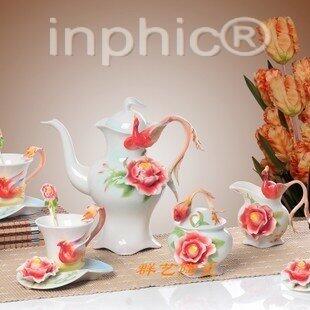 INPHIC-牡丹與鳳凰琺瑯瓷咖啡套具套裝同事家居大廳擺飾品