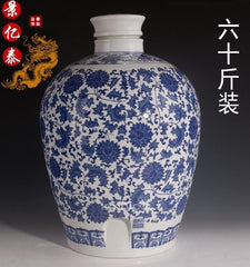INPHIC-景德鎮六十斤青花陶瓷酒瓶 60斤密封酒壇 青花蓮子 可帶龍頭