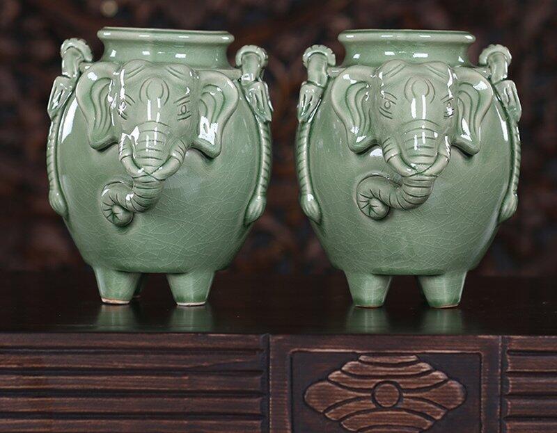 INPHIC-宗教 東南亞風格飾品 泰式木雕 泰國工藝品 家居擺件 擺設 陶罐一對