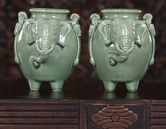 INPHIC-宗教 東南亞風格飾品 泰式木雕 泰國工藝品 家居擺件 擺設 陶罐一對