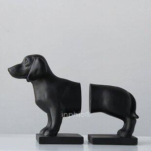 INPHIC-酷黑臘腸狗書撐 現代簡約樹脂擺飾 客廳書房軟裝裝飾品
