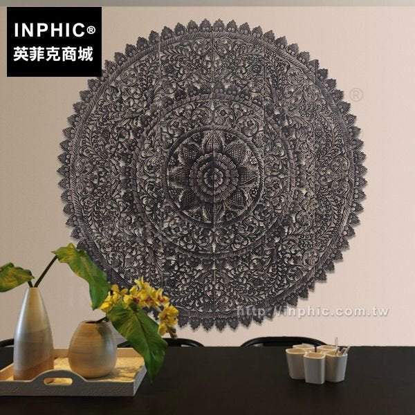 INPHIC-掛飾泰國牆面裝飾品木雕圓形鏤空雕花板牆飾壁飾