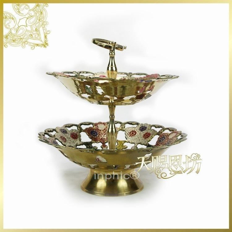 INPHIC-印度彩銅雙層全手工雕花果盤手繪家居工藝品鏤空果盤