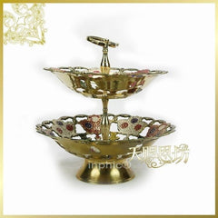 INPHIC-印度彩銅雙層全手工雕花果盤手繪家居工藝品鏤空果盤