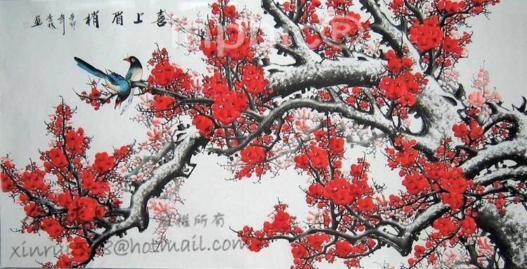 INPHIC-精品 山水畫國畫花鳥 梅花 喜上梅稍 六尺已裱米