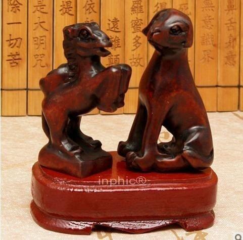 INPHIC-開運 開光菩提靈獒寶駒金葉擺件 寶葫蘆隨身金卡擺件財旺馬騰(一對帶底座)