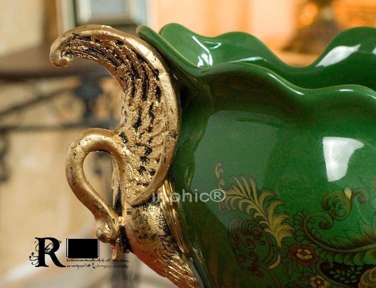 INPHIC-歐式高端綠優琳彩繪陶瓷 樹脂雙耳盆口花瓶花器 家居擺飾