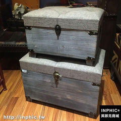 INPHIC-復古二件套帶亞麻墊子收納儲物凳換鞋凳做舊整理實木箱子熱銷