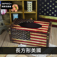 INPHIC-車用辦公復古皮革國旗防水面紙盒創意擺設紙巾盒家居-長方形美國