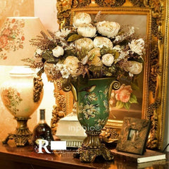 INPHIC-德琳斯町 陶瓷花器搭配4束夢幻皇家牡丹 整體仿真花套裝 2款可選