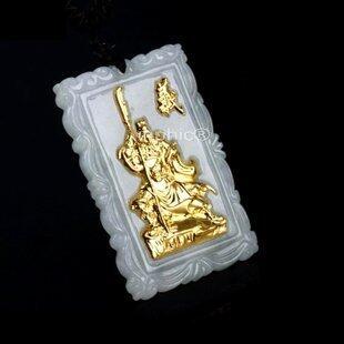 INPHIC-翡翠玉鑲千足金 關公吊墜招財避邪開運帶證書