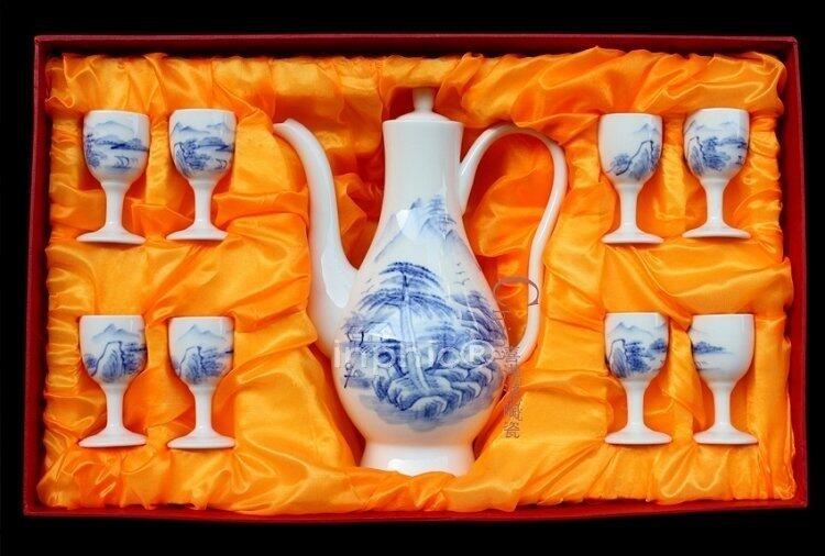 INPHIC-熱賣9頭手繪陶瓷酒具套裝 酒壺 烈酒杯套件 小酒杯白酒