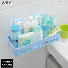 INPHIC-強力吸盤置物架吸壁式免打孔壁掛廁所塑膠化妝品收納架-天藍色