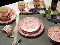 INPHIC-彩繪陶瓷田園粉色16頭餐具套裝(大盤小盤碗杯各4個)