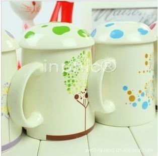 INPHIC-田園風彩繪條紋帶蓋水杯 韓式陶瓷馬克杯