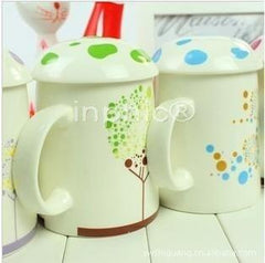 INPHIC-田園風彩繪條紋帶蓋水杯 韓式陶瓷馬克杯