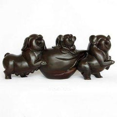 INPHIC-紅木工藝品 福豬送財 合家歡擺飾 木雕刻家居風水擺飾