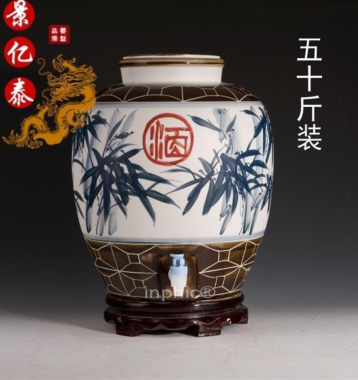 INPHIC-景德鎮五十斤青花陶瓷酒瓶 50斤密封酒壇 手繪竹 可帶龍頭