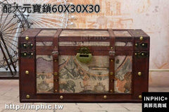 INPHIC-特大仿古歐式木箱老式箱子復古收納箱做舊服飾店拍攝密室道具箱-配大元寶鎖60X30X30