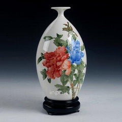 INPHIC-31CM橄欖瓶 瓷陶瓷釉下浮雕手繪牡丹手繪花瓶