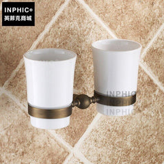 INPHIC-洗手間歐式仿古廁所浴室全銅玻璃漱口杯牙刷杯壁掛刷牙杯架套裝