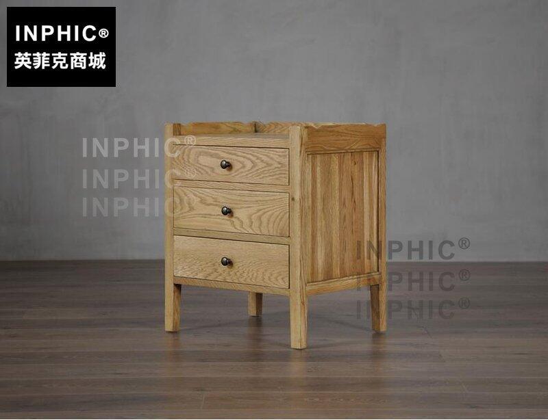INPHIC-北歐橡木床頭櫃 三抽簡約復古法美式臥室小邊角櫃 實木框架櫃