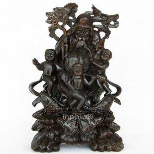 INPHIC-木雕工藝品 越南紅木工藝品 壽星佬擺飾 如意童子拜壽