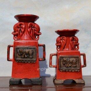 INPHIC-歐式復古陶瓷燭臺套裝 紅色家居擺飾 新房燭臺