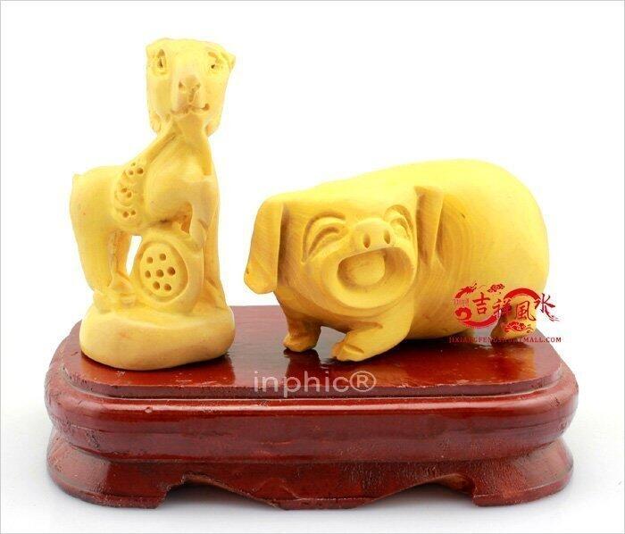 INPHIC-開運 開光菩提豬羊獻瑞金葉擺件 寶葫蘆隨身金卡擺件瑞羊保泰(一對帶底座)