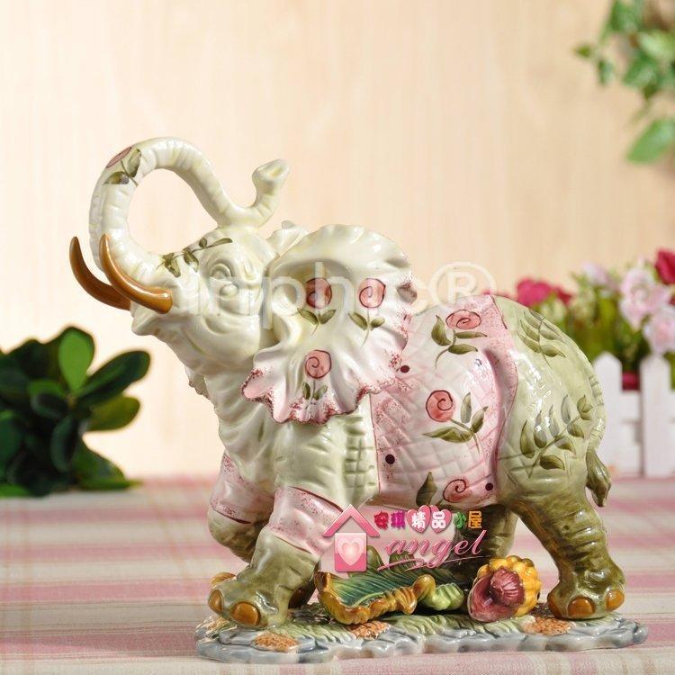 INPHIC-手繪古典玫瑰花招財象陶瓷擺設 辦公禮品新居送品 商務禮品