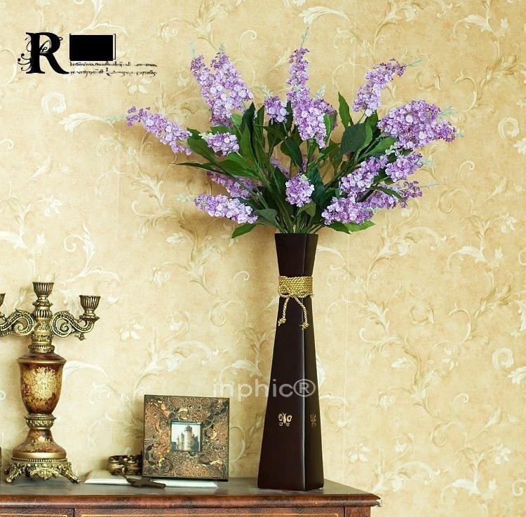 INPHIC-歐式金色繩結陶瓷方形富士花瓶10枝長枝拉力花 仿真花藝套裝