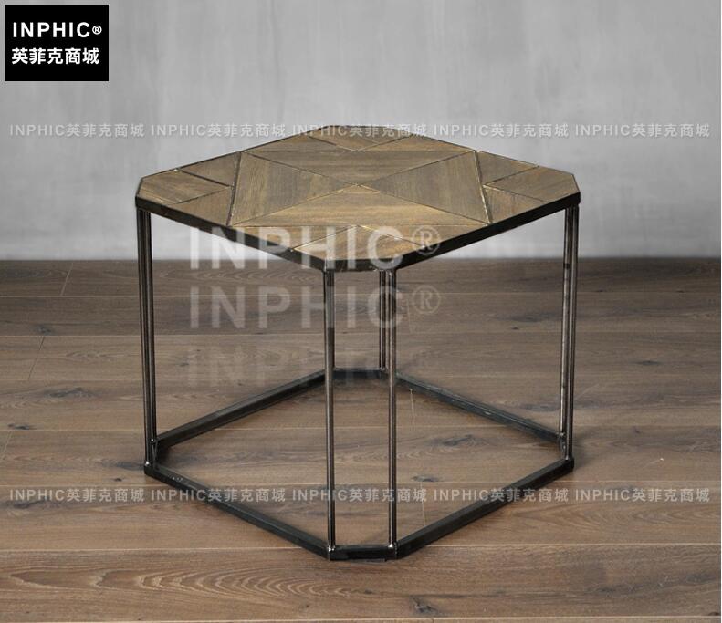 INPHIC-美式鄉村茶幾 鐵榆木拼接工業風客廳個性做舊家具沙發邊幾-A款