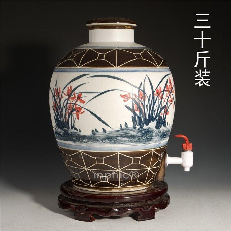 INPHIC-景德鎮 三十斤青花陶瓷酒瓶 30斤密封酒罈 空酒具 手繪 小花 酒瓶