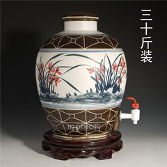 INPHIC-景德鎮 三十斤青花陶瓷酒瓶 30斤密封酒罈 空酒具 手繪 小花 酒瓶